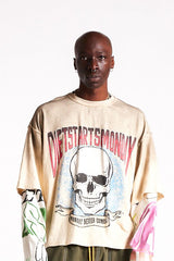 Double Layer Skull Tee - Antique White/Multi