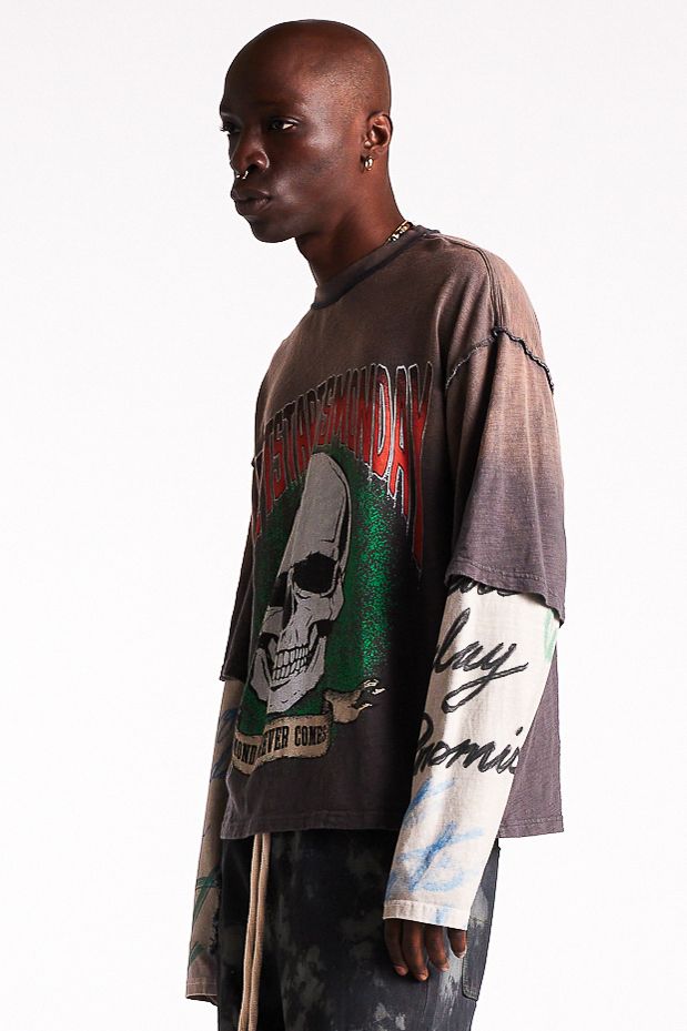 Double Layer Skull Tee - Vintage Black/Multi