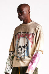 Double Layer Skull Tee - Antique White/Multi