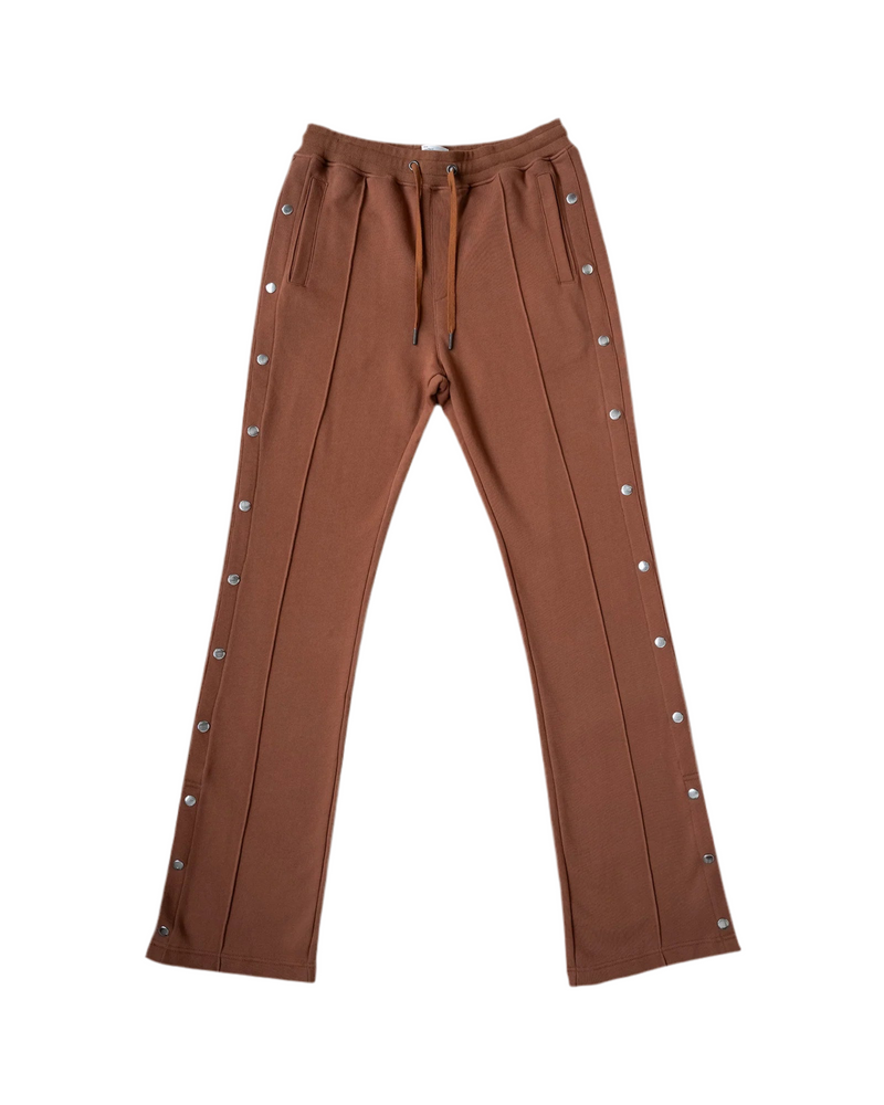 French Terry Snap Flared Pants - Brown