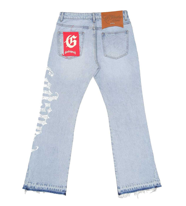 Godspeed OG Logo Flared Denim Printed Blue