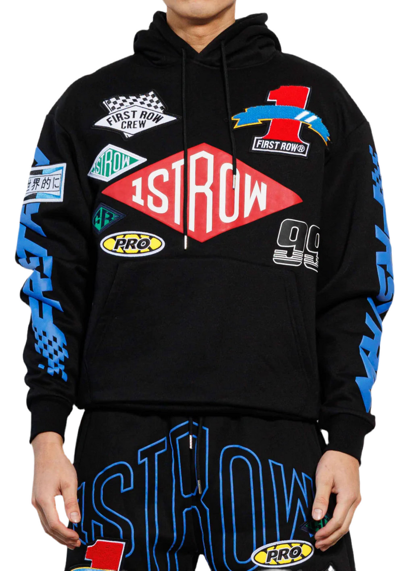 Racing Multi Patches Graphic Hoodie - Black