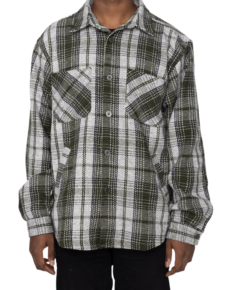 Slit Flannel Shirt - Olive