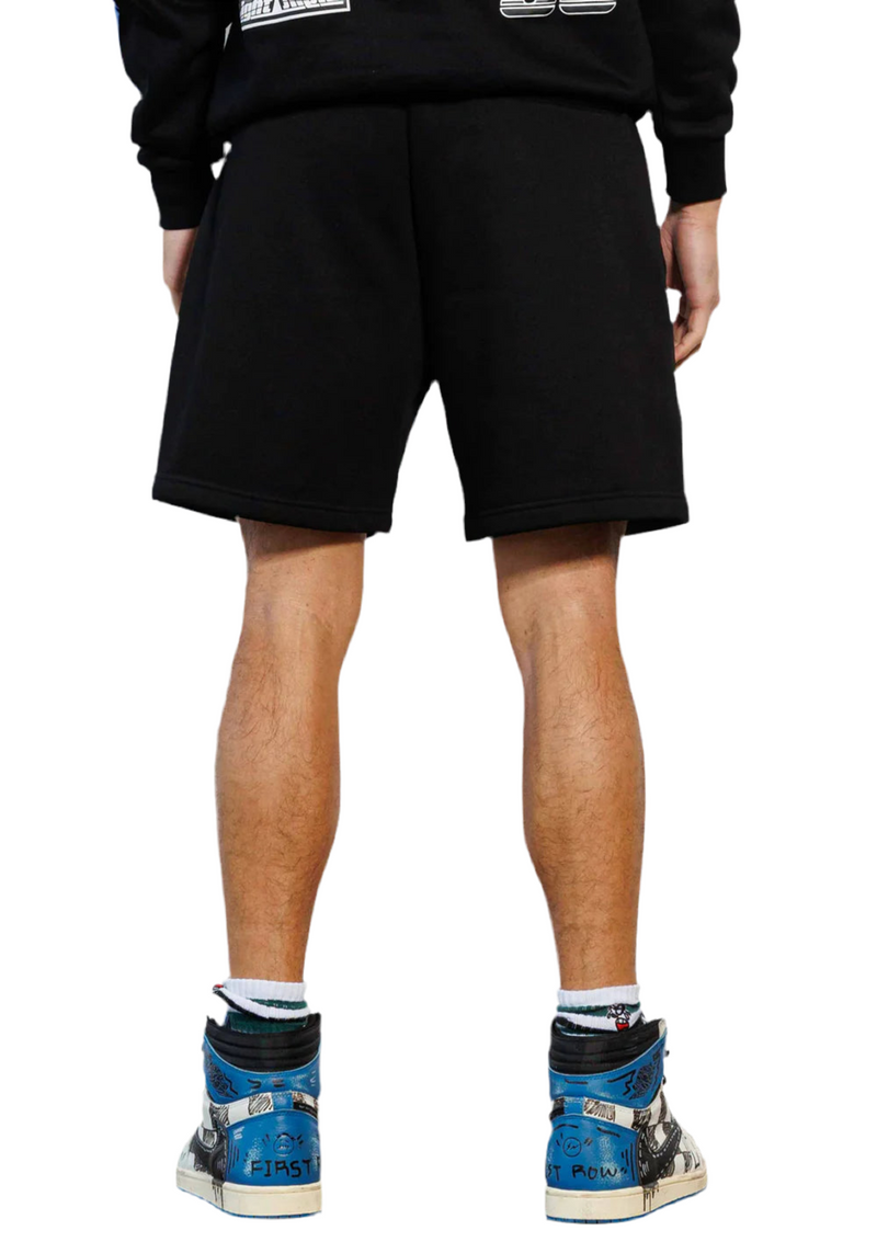 Racing Multi Patches Graphic Shorts - Black