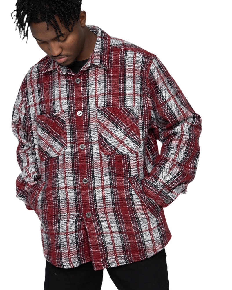 Slit Flannel Shirt - December Red