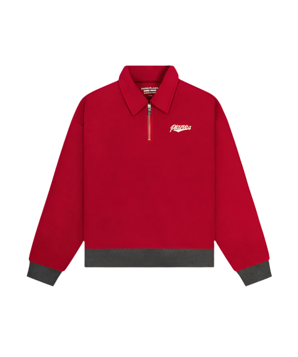 Reverse Fleece Half Zip Pullover - Red