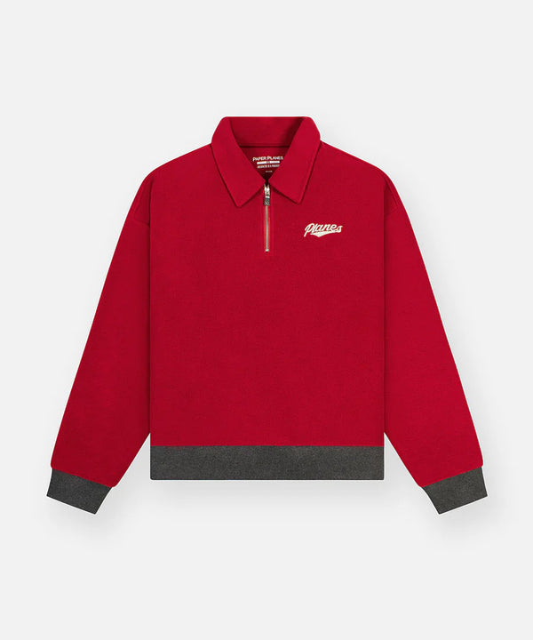 Reverse Fleece Half Zip Pullover - Red