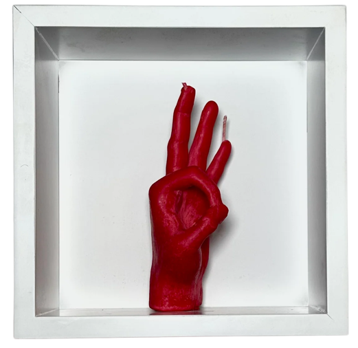 Litpalms Icon Art Hand Candle "OK Sign" (Red)
