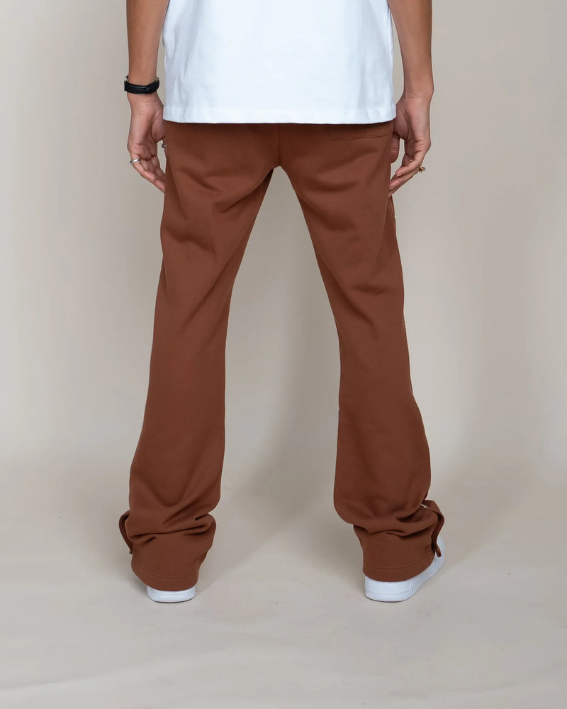 French Terry Snap Flared Pants - Brown