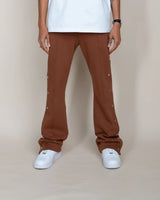 French Terry Snap Flared Pants - Brown