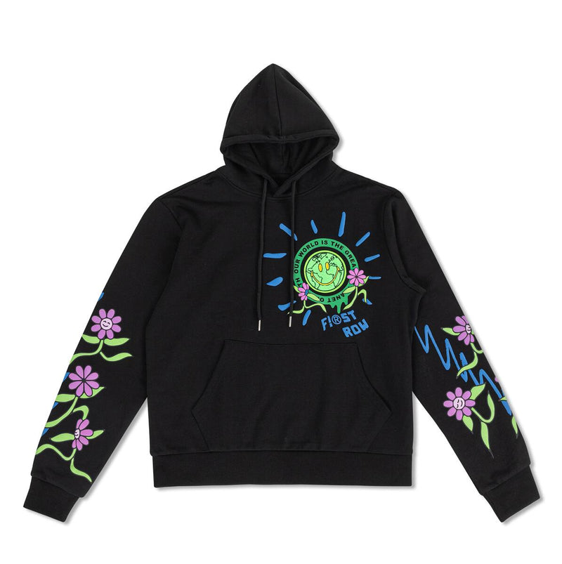 Flower Graphic Terry Pullover - Black