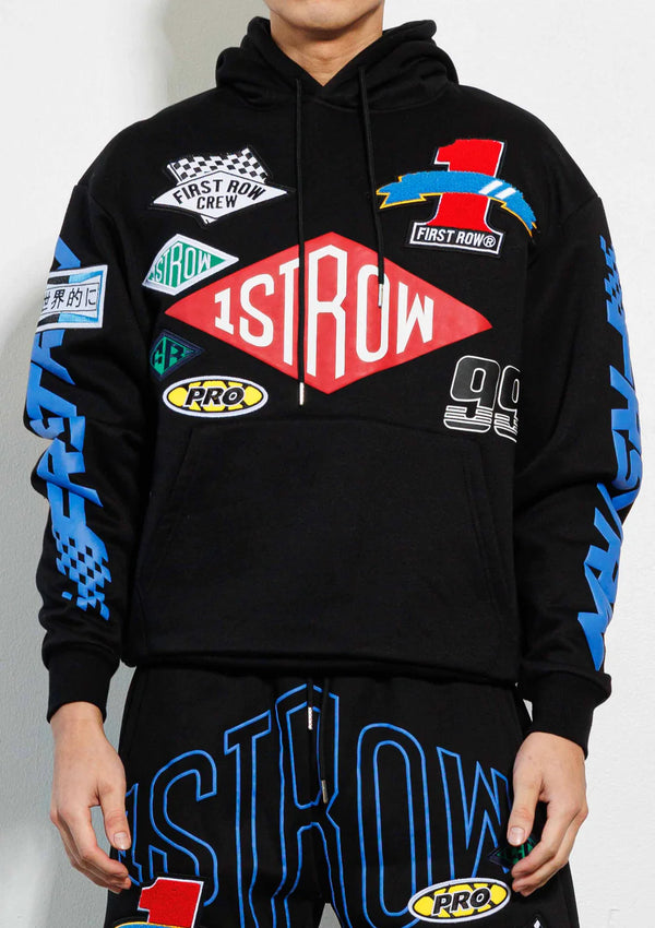 Racing Multi Patches Graphic Hoodie - Black