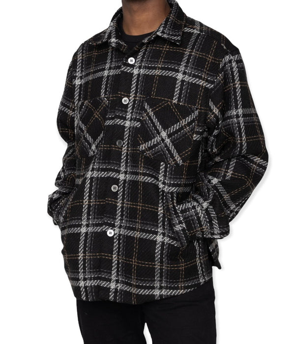 Slit Flannel Shirt - Mocha/Black