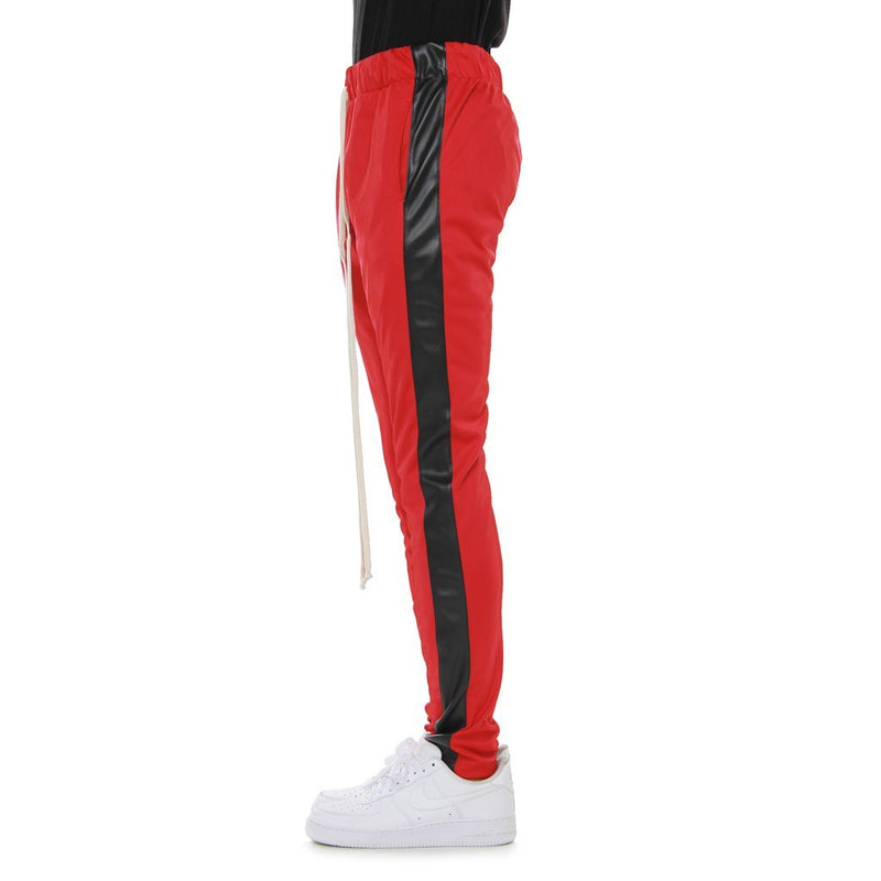 Vegan Leather Track Pants - Red